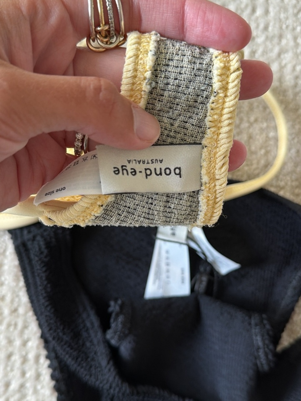 Bond Eye Australia Crinkle Bikini Set - Pale Yellow Top & Black Bottom ONE SIZE - Picture 3 of 3